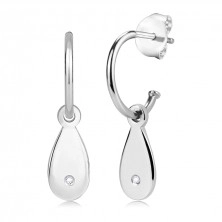 925 Silver diamond earrings – open ring, teardrop with brilliant, studs