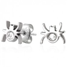 Stud steel earrings - spider with zircon