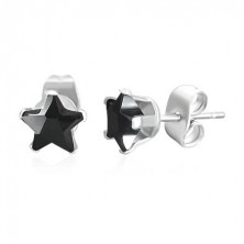 Steel earrings in silver colour with black zircon star