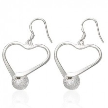 Steel earrings - heart contour with sandblasted ball, Afrohooks