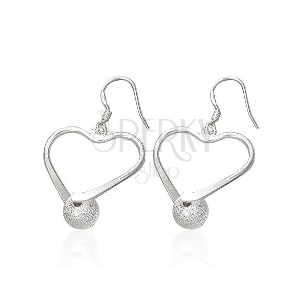 Steel earrings - heart contour with sandblasted ball, Afrohooks