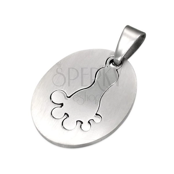 Pendant made of surgical steel, oval tag - footprint, silver colour