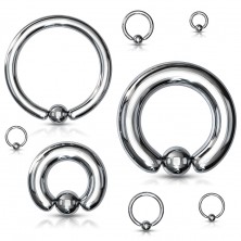 Stainless steel piercing - chunky ring with silver-coloured ball, thickness 10 mm