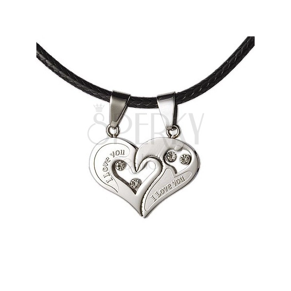 Steel pendants - broken heart with zircons