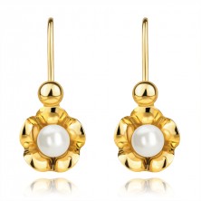 375 yellow gold earrings - flower with cultured white pearl, children's brisure