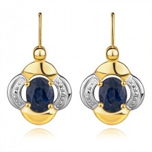 Earrings in 585 combined gold - flower, blue sapphire, children's brisure