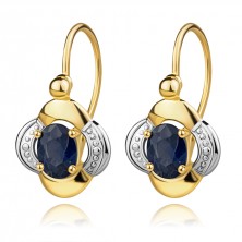 Earrings in 585 combined gold - flower, blue sapphire, children's brisure