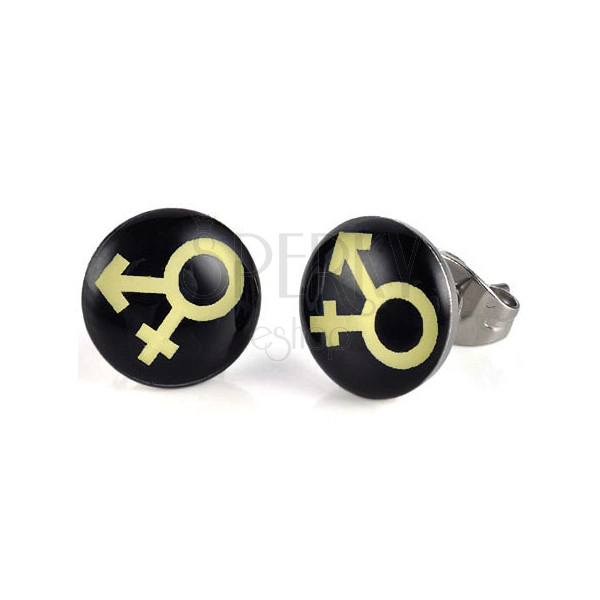 Stud steel earrings with transgender symbol