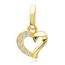 14K yellow gold pendant - asymmetric heart with clear zircons