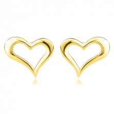 925 Silver earrings in golden colour - asymmetric hearts, studs