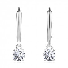 925 Silver earrings - round clear zircon, ladies patent