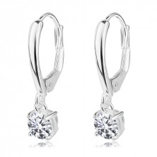 925 Silver earrings - round clear zircon, ladies patent