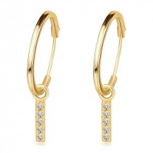 585 Yellow gold hoop earrings - strips, ten clear brilliants