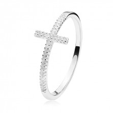 925 Silver ring - matt Latin cross with grooves, shiny shoulders