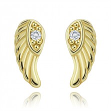 925 Silver earrings in golden colour - eye with zircon, angel wing