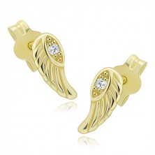 925 Silver earrings in golden colour - eye with zircon, angel wing