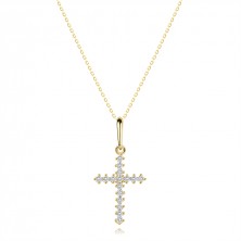 14K gold diamond necklace - Latin cross with sixteen brilliants