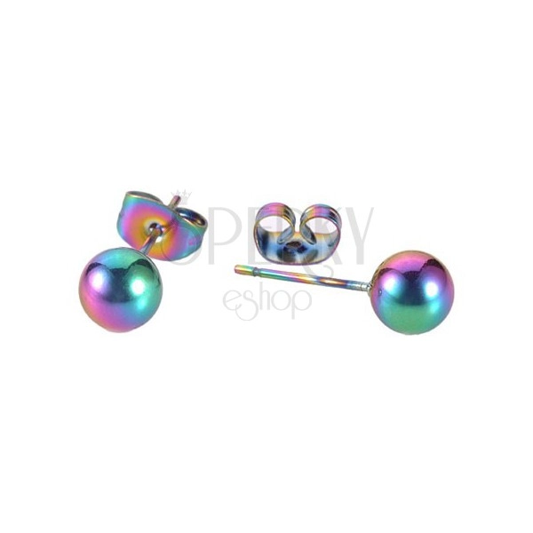 Rainbow earrings made of 316L steel - ball, stud fastening