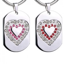 Tag pendant made of steel with zirconic heart