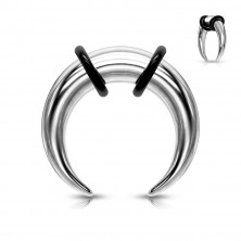 Steel ear piercing, buffalo style, silver colour, black rubbers