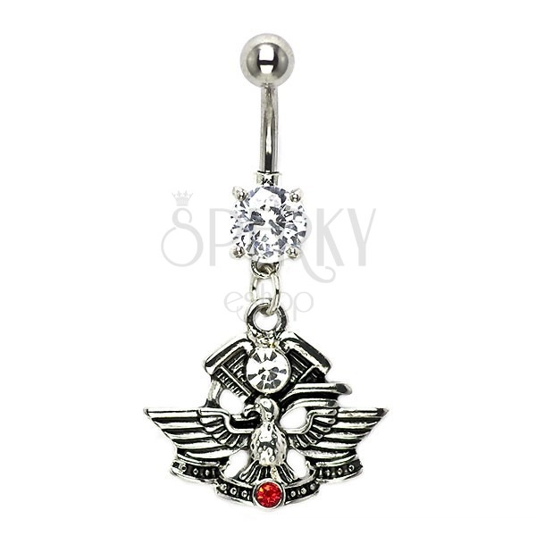Eagle belly button ring with zircons