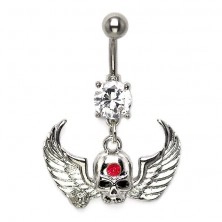 Belly button ring - winged skull