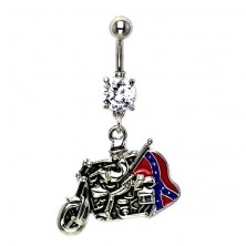 Biker belly button ring with zircon and flag