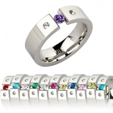 Steel ring with birthstone in colors of individual months