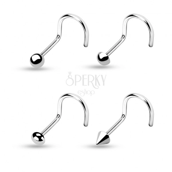 Steel nose piercing of silver colour with bent end
