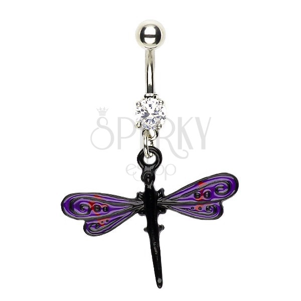 Navel ring - dragonfly with wings in purple and black colour 