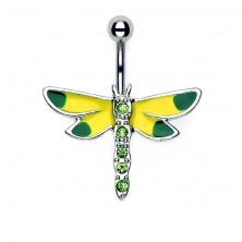 Yellow - green dragonfly belly button ring