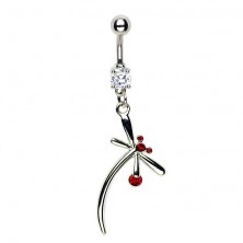 Dragonfly belly ring with red stones