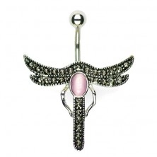 Navel ring - dragonfly, dark wings and pink body