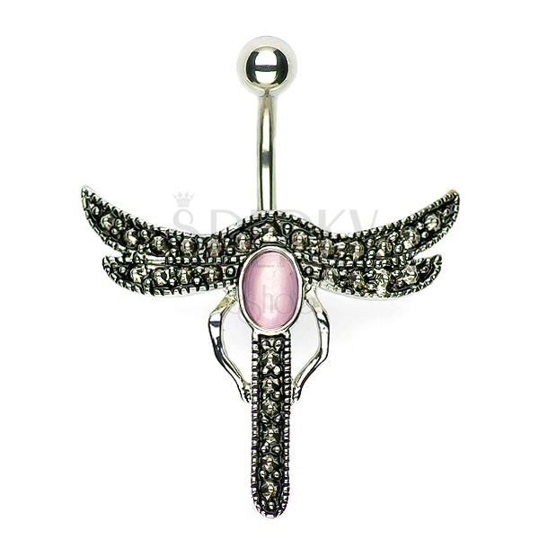 Navel ring - dragonfly, dark wings and pink body