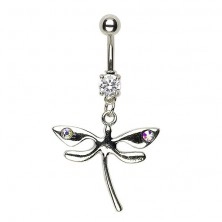 Belly button ring - dragonfly with rainbowlike zircon