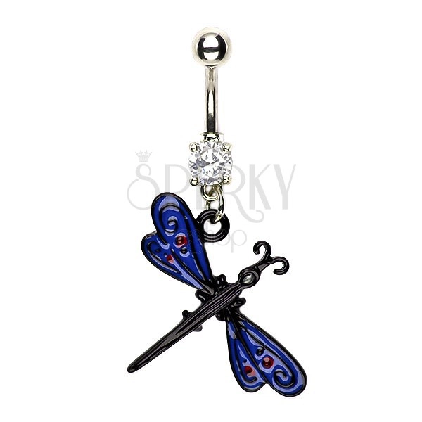 Belly button ring - dragonfly, dark blue wings