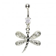 Navel ring - dragonfly, fully shaped wings, net with zircons