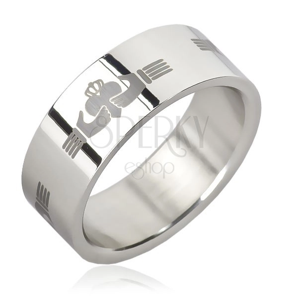 Stainless steel ring - repeated Claddagh ring design