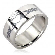 Stainless steel ring - heart with crown - Claddagh ring design