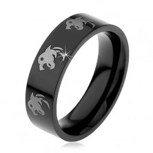Black stainless steel ring - wolf