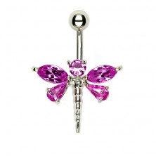 Belly dragonfly piercing - five pink zircons