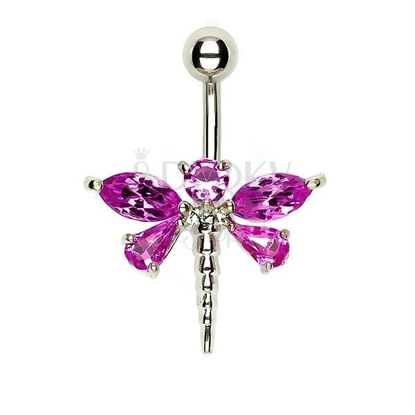 Belly dragonfly piercing - five pink zircons