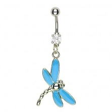 Dragonfly navel ring - blue wings, multiple tail