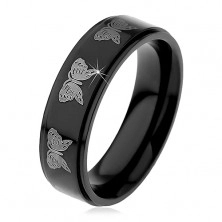 Black steel ring - light butterfly motive