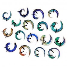 Ear expander - multicoloured glass spiral, rubber bands