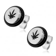 Surgical steel earrings - black marijuana leaf