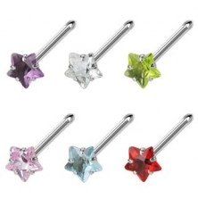 Steel nose piercing with star-shaped colorful zircon