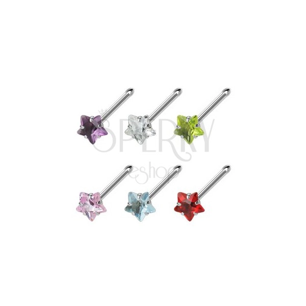 Steel nose piercing with star-shaped colorful zircon