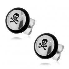 Steel earrings - black skull, crossbones, rubber O-ring