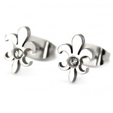 Steel earrings - lily flower with zircon